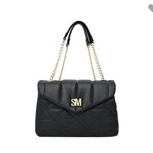 Steve Madden Black Quilted Shoulder Bag with Gold Chain